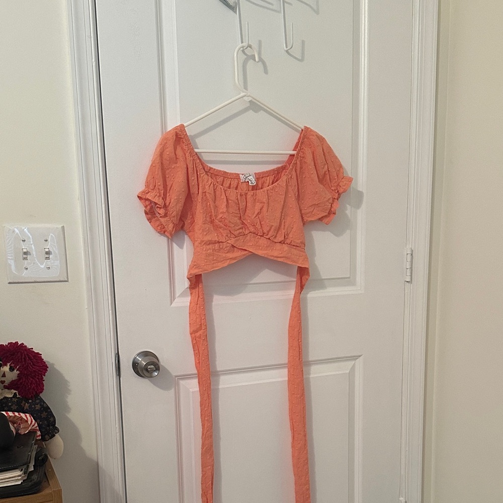 Vibrant Orange Puff Sleeve Crop Top